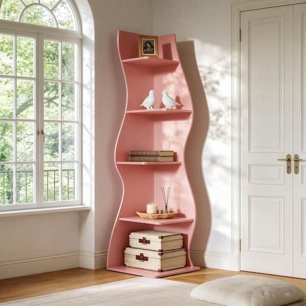 TRIBESIGNS WAY TO ORIGIN Modern 70 in. Tall Pink Wood 5-Shelf