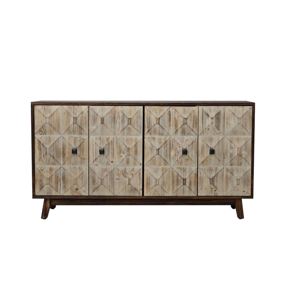 59.84 in. W x 15.75 in. D x 32.09 in. H Natural Brown Linen Cabinet 4 Doors