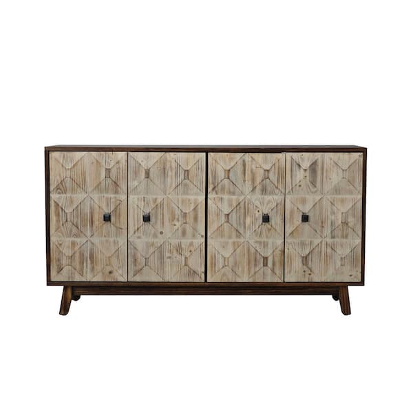 Unbranded 59.84 in. W x 15.75 in. D x 32.09 in. H Natural Brown Linen Cabinet 4 Doors Sideboard Storage Cabinet