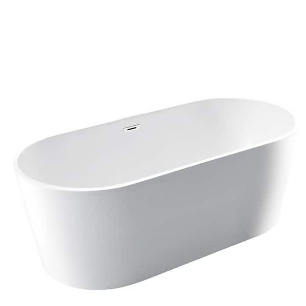 JimsMaison 59 in. Acrylic Roll-Top Flatbottom Non-Whirlpool Bathtub in White