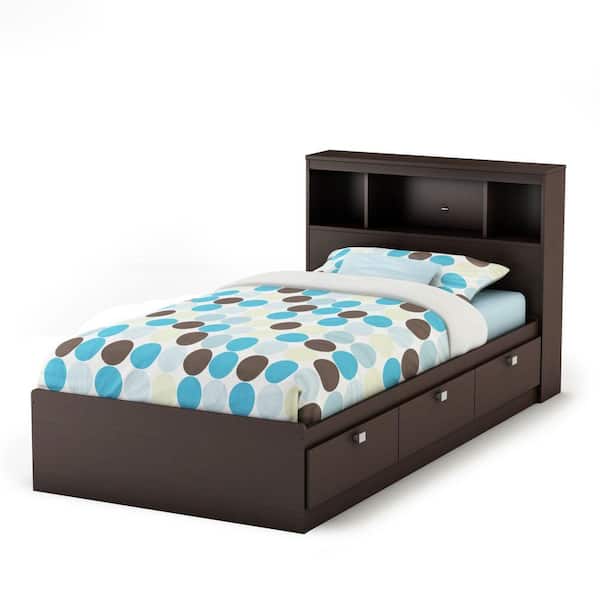 South S Spark Twin Size Bookcase, Twin Bed With Shelves Headboard