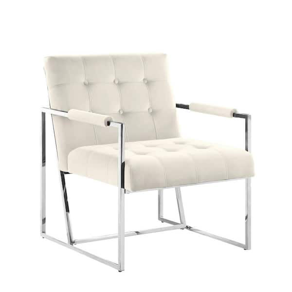 Best Master Furniture Luxor Beige Velvet Modern Accent Chair in Silver