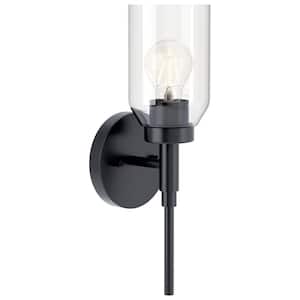 Madden 1-Light Black Modern Bathroom Indoor Wall Sconce Light with Clear Glass