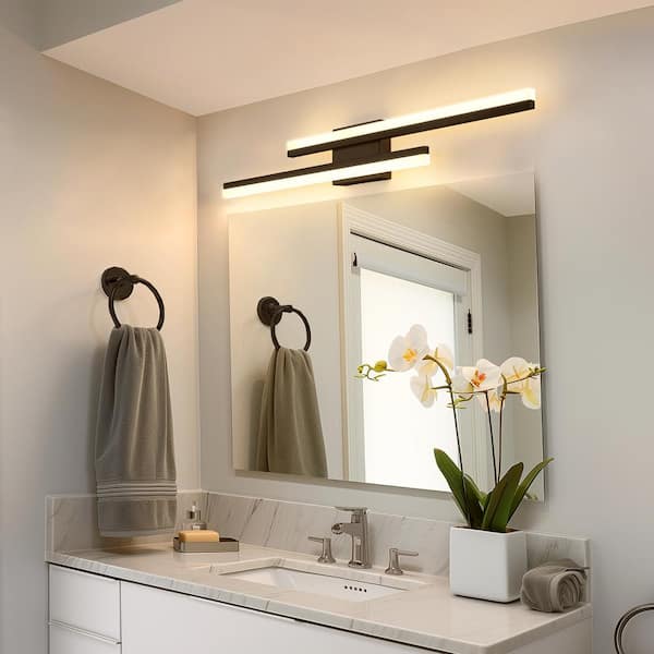 2-Light Contemporary Linear LED Wall Sconce with Black Metal Frame and Frosted Acrylic Shade, Easy-to-Install Wall Lamp