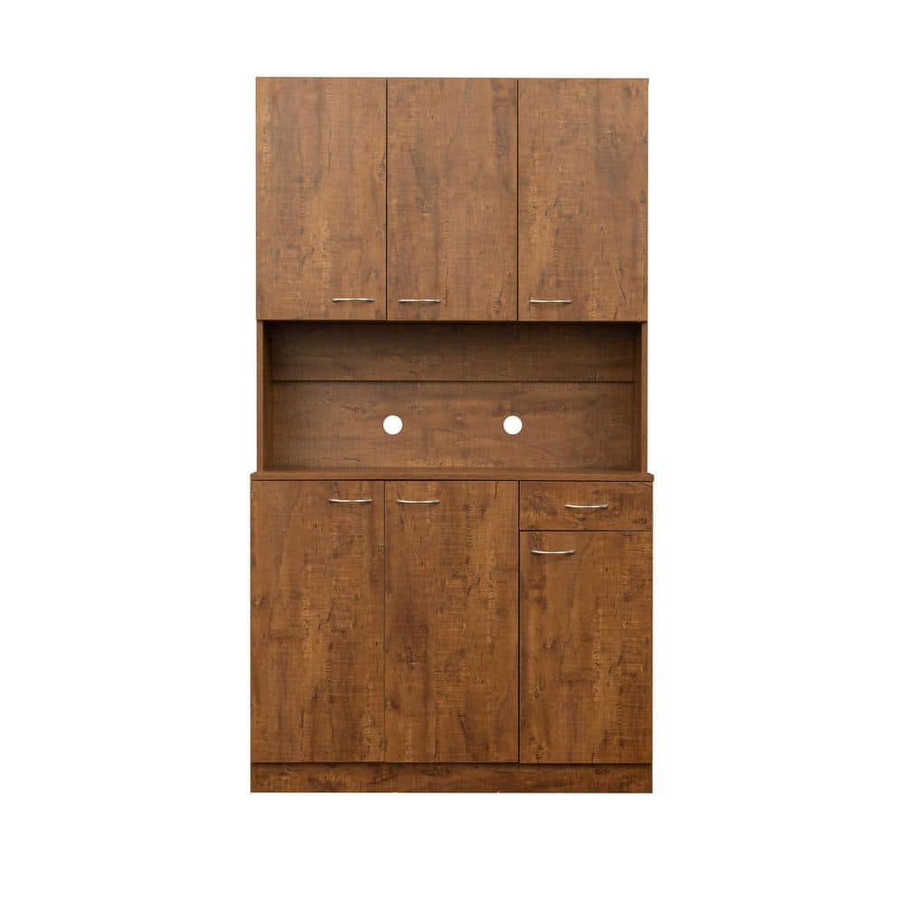 70.87 in. Walnut Tall Armoire with Open Shelves and Drawer (71 in. H x 40 in. W x 16 in. D), Brown