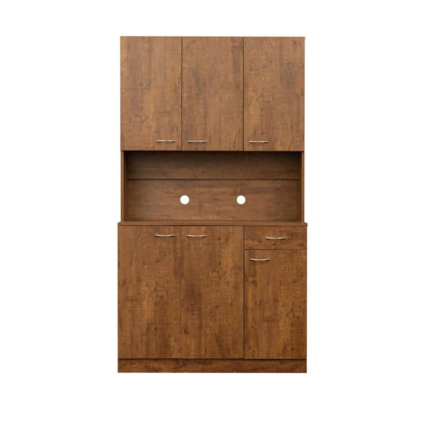 Unbranded 70.87 in. Walnut Tall Armoire with Open Shelves and Drawer (71 in. H x 40 in. W x 16 in. D)