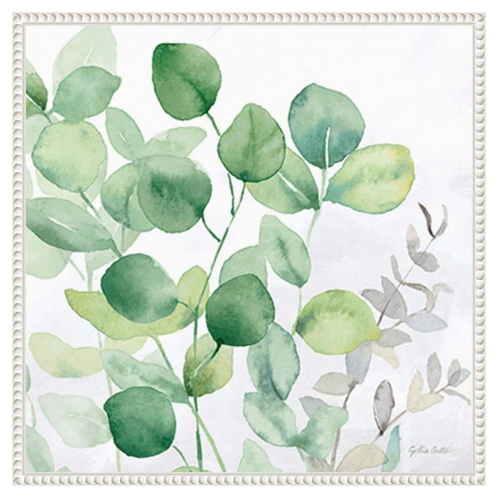 Eucalyptus Leaves II Green and White Canvas Wall Art with Floater Frame