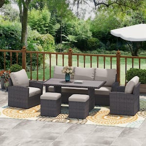 Outdoor 6-Piece Wicker Outdoor Patio Conversation Seating Set with Brown Cushions