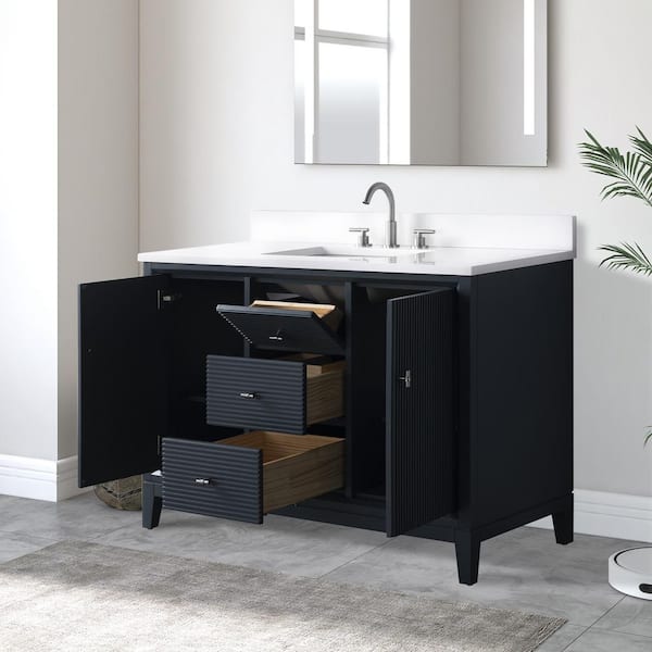 48 in. W Single Sink Freestanding Vintage Spruce Blue Bath Vanity Cabinet with Ariston White Engineered Marble Top