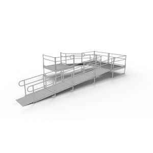 PATHWAY 26 ft. U-Shaped Aluminum Wheelchair Ramp Kit with Solid Surface Tread, 2-Line Handrails and (3) 5 ft. Platforms
