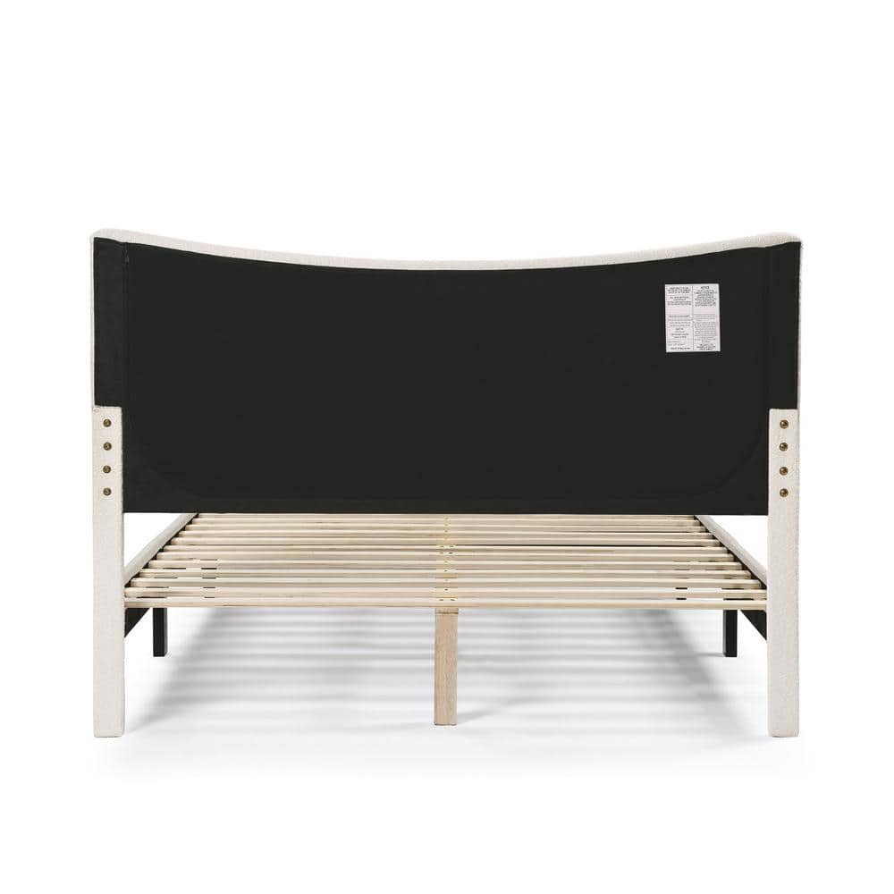 Cream Upholstered Queen Bed with Nailhead Trim and Slats
