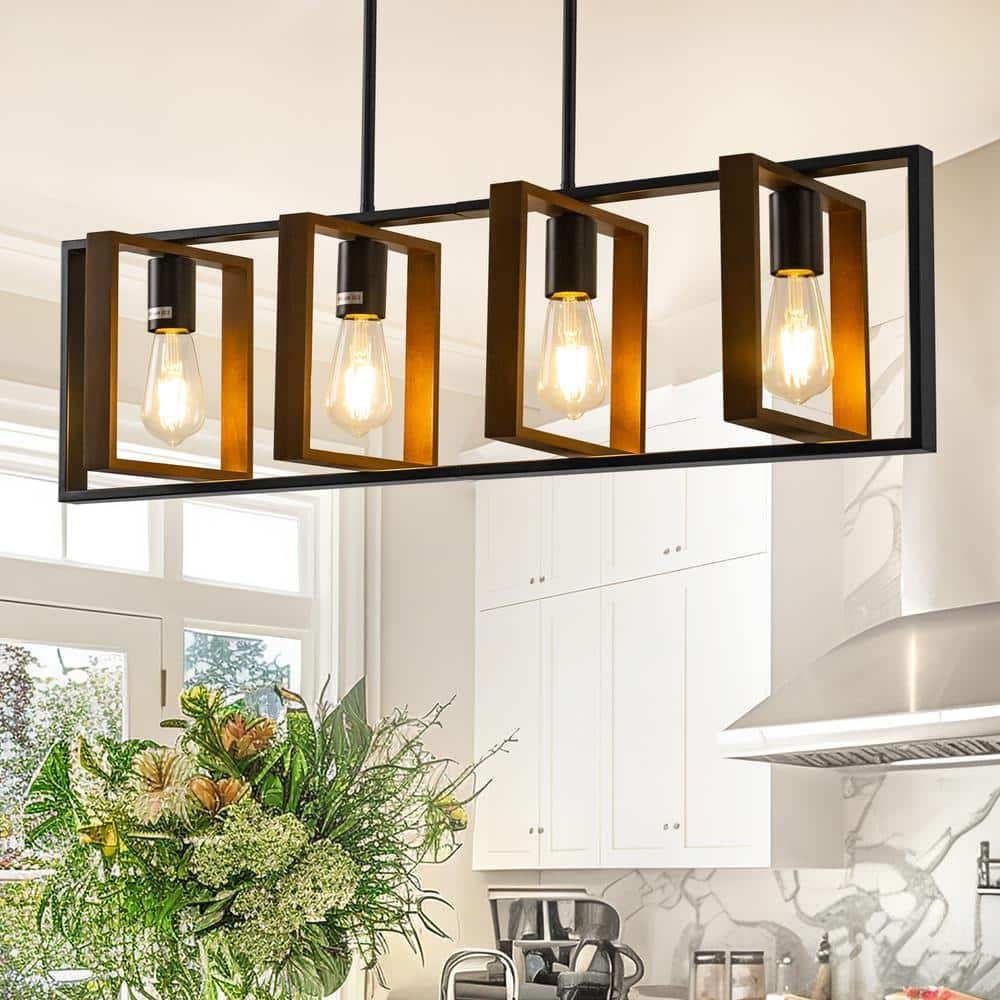 YANSUN 4-Light Farmhouse Black and Bronze Kitchen Island Pendant Light ...