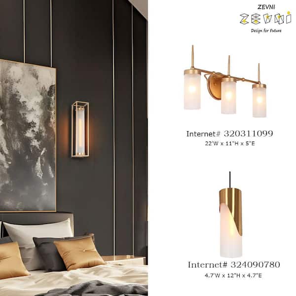 Zevni 1-Light Dark Gold Modern Wall Sconce, Tube Frosted
