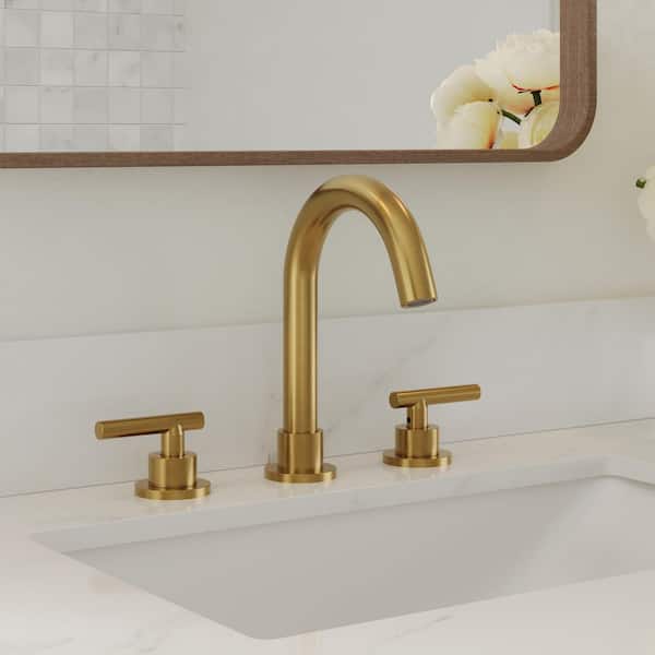 8 in. Widespread Double Handle 360° Swivel Bathroom Faucet with Pop-Up Drain in Brushed Gold (1-Pack)