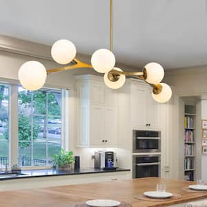 55.9 in. 8-Light Gold Sputnik Chandelier with White Opal Glass Shades for Dining Room