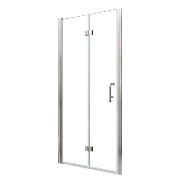 34 in. W x 72 in. H Bifold Semi-Frameless Shower Door in Chrome with 1/4 in. Clear Glass