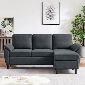 79.53 in. W Pillow Top Arm Fabric L-Shaped Sectional Sofa 3-Seats in Dark Grey