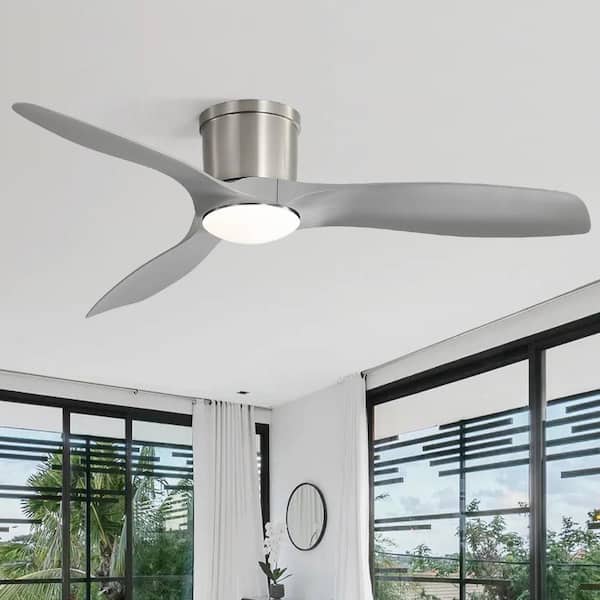 CACI Mall 52 in. Indoor/Outdoor Flush Mount LED Nickel Ceiling Fan with 3-Reversible ABS Blades and Remote Control
