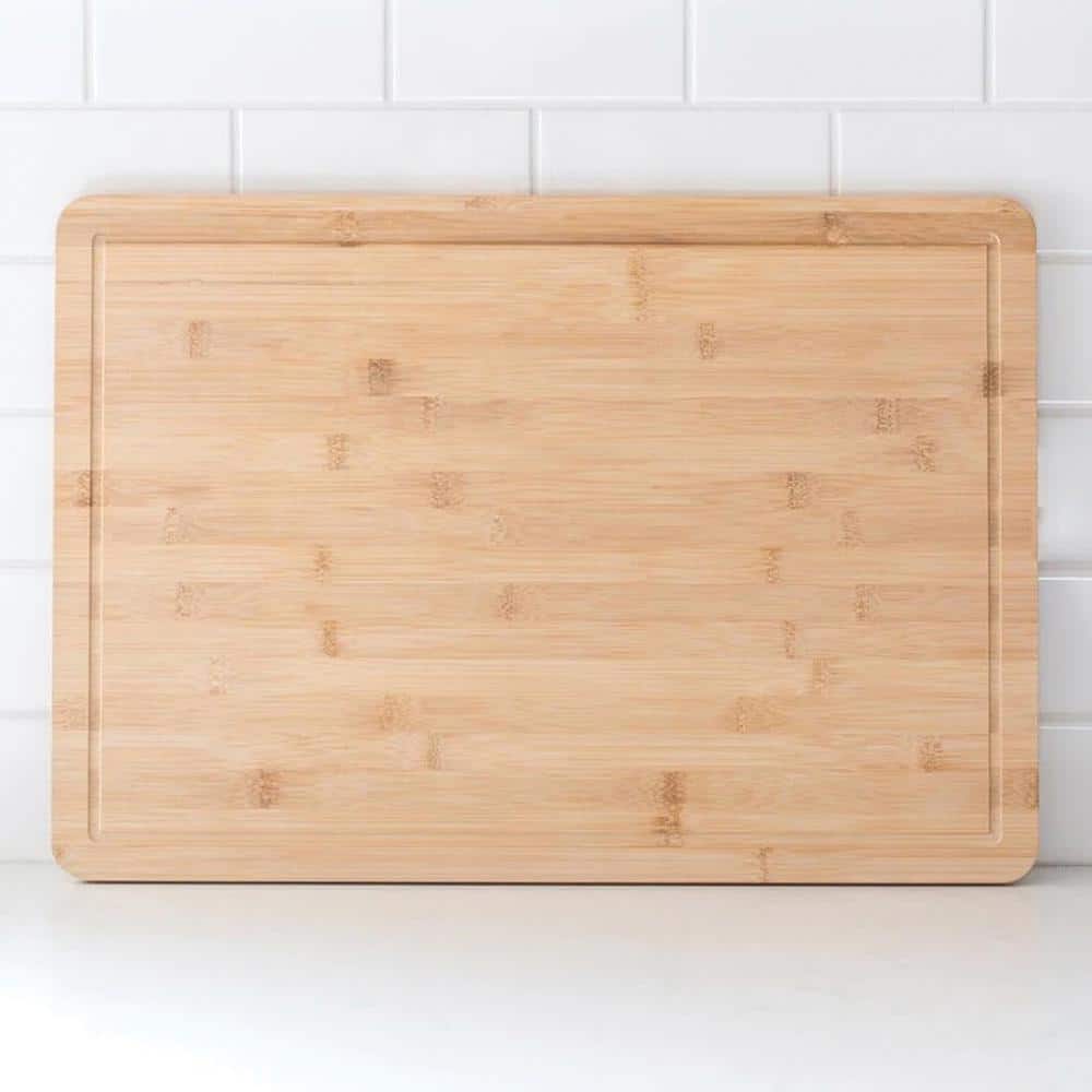 Large Rectangular Natural Bamboo Cutting Board with Juice Well