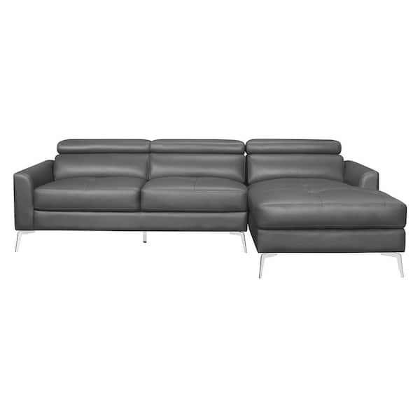 EVERGLADE HOME Hinshaw 102 in. W 2-Piece Leather Sectional Sofa in Dark Gray