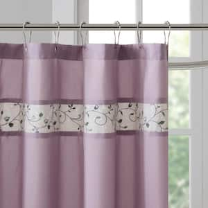 Belle 72 in. Purple Faux Silk Embroidered Floral Shower Curtain