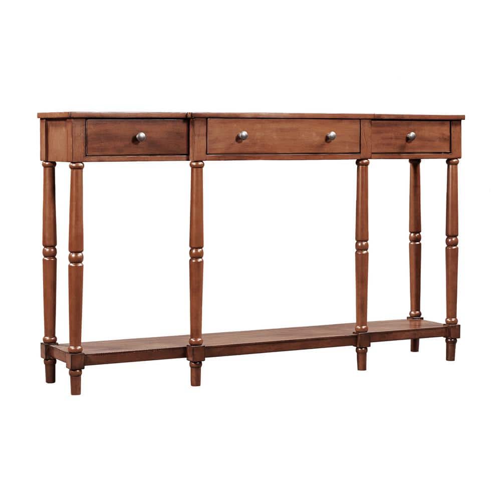 Tatahance 58 in. Brown Rectangle Solid Wood Console Table with Storage Shelf and Drawer