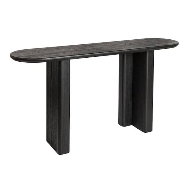 Storied Home 63 in. Black Rectangle Asymmetrical Firwood and Sycamore Wood Console Table