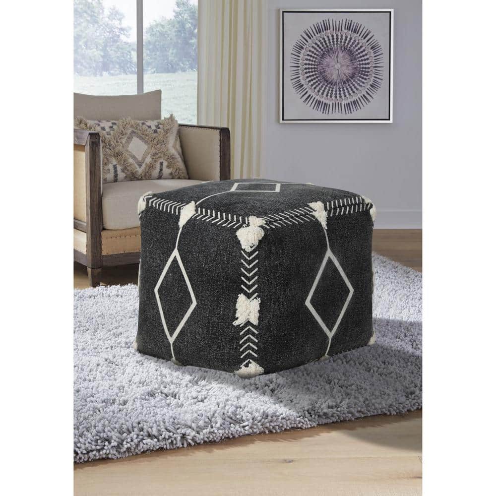 Black and White Tufted Geometric Pouf Ottoman