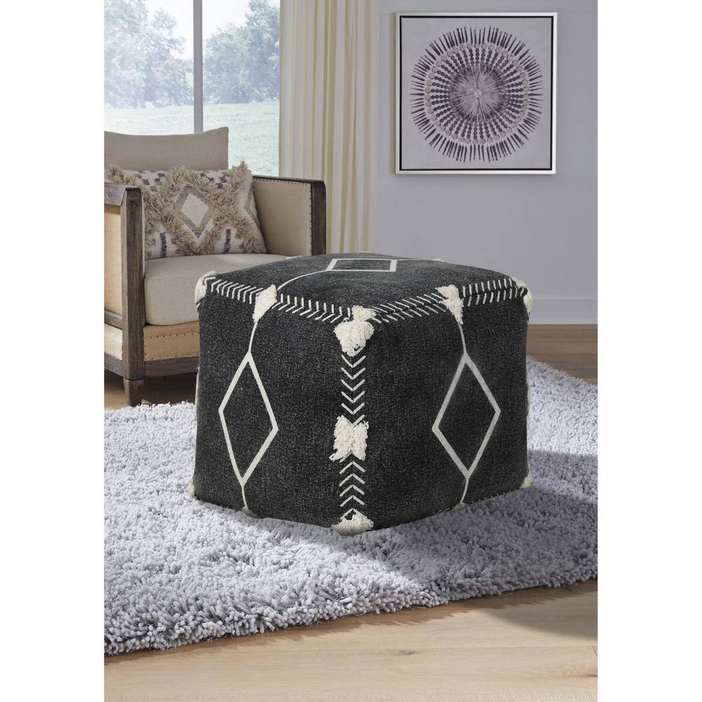 Black and White Tufted Geometric Pouf Ottoman