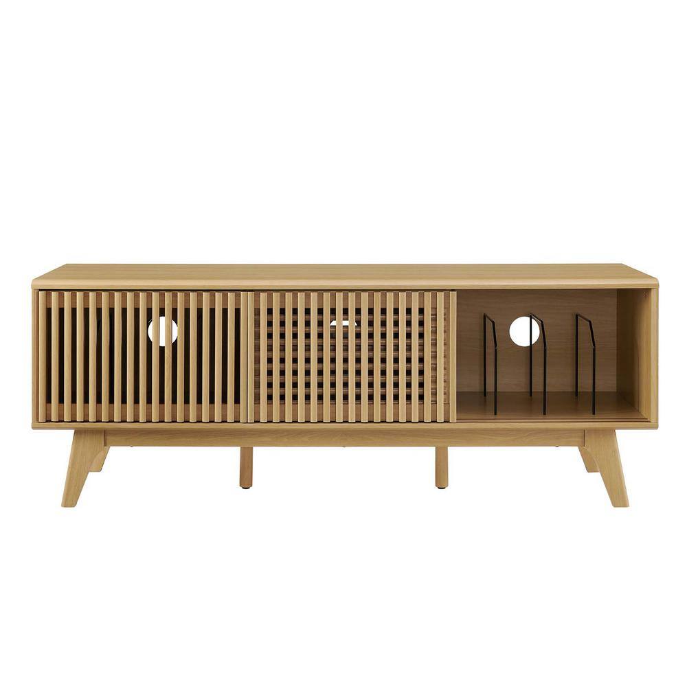 Oak 59" TV Stand with Slatted Sliding Doors