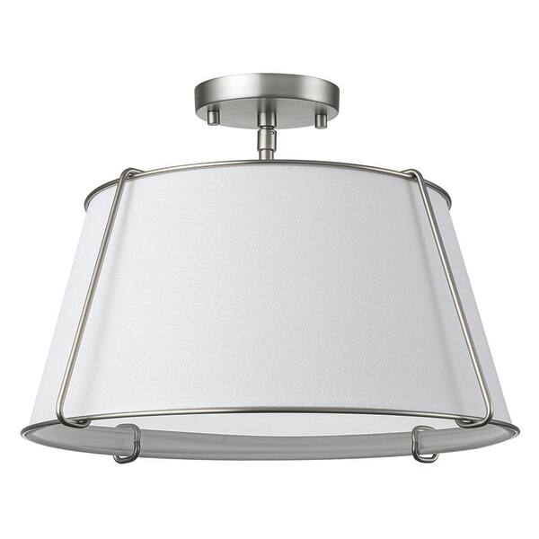 Haven 16.9 in. 4-Light Cloakroom Swag Nickel White Fabric Semi-Flush Mount  with Shade and No Bulbs Included