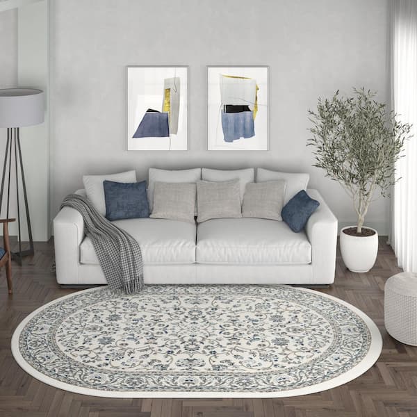 Madison Floral Cream 5 ft. x 8ft. Oval Indoor Area Rug