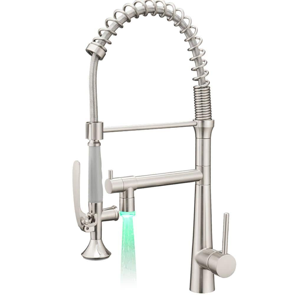 Single Handle LED Pull Down Sprayer Kitchen Faucet with Advanced Spray 1 Hole Kitchen Sink Faucets in Brushed Nickel -  AIMADI, KI-0045-BN