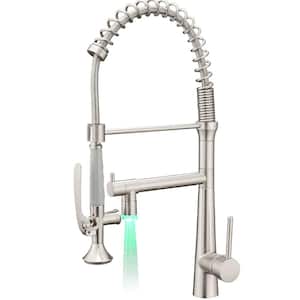 Single Handle LED Pull Down Sprayer Kitchen Faucet with Advanced Spray 1 Hole Kitchen Sink Faucets in Brushed Nickel