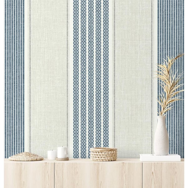 56 sq. ft. Denim Cape Cod Stripe Unpasted Paper Wallpaper Roll