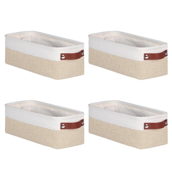 Beige 22 in. x 13 in. Linen Decorative Basket with PU Handles and