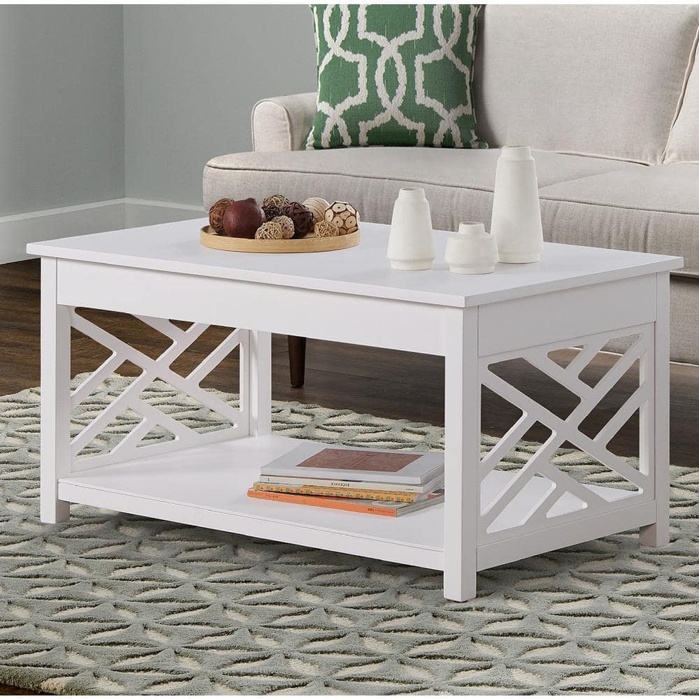White Pine Rectangular Coffee Table with Lattice Storage