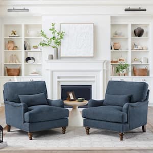 39 in. W Blue Fabric Club Chair Filled with Goose Down and Foam Upholstered Accent Chair (Set of 2)