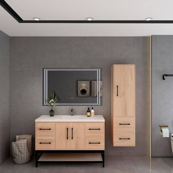 Victoria 47 in. W x 20 in. D x 35 in. H Single Sink Freestanding Frame Bath Vanity in Red Oak with White Acrylic Top