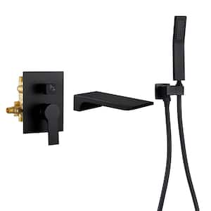 Park Single-Handle Wall Mount Roman Tub Faucet with Hand Shower in Matte Black (Valve Included)