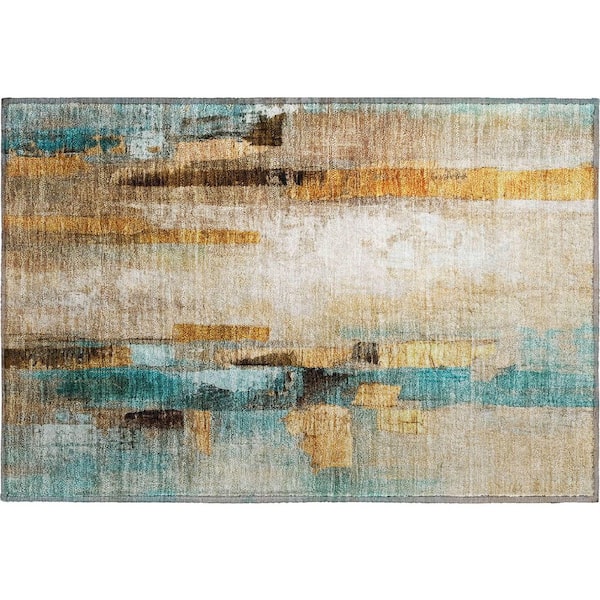 Mayfield Premium Machine Washable Abstract AMF2020 Beige 2 ft. x 3 ft. Accent Rug