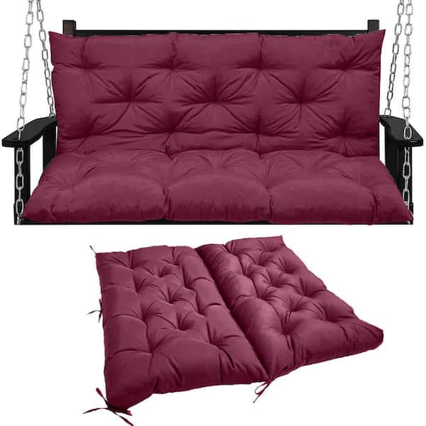 Unbranded 40 x 40 in 2-3 Seater Replacement Outdoor Swing Cushions with Back Support, Waterproof Bench Cushion (Wine Red)