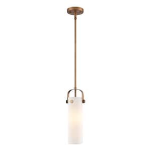 Pilaster II Cylinder 100-Watt 1 Light Brushed Brass Shaded Pendant Light with Frosted glass Frosted Glass Shade