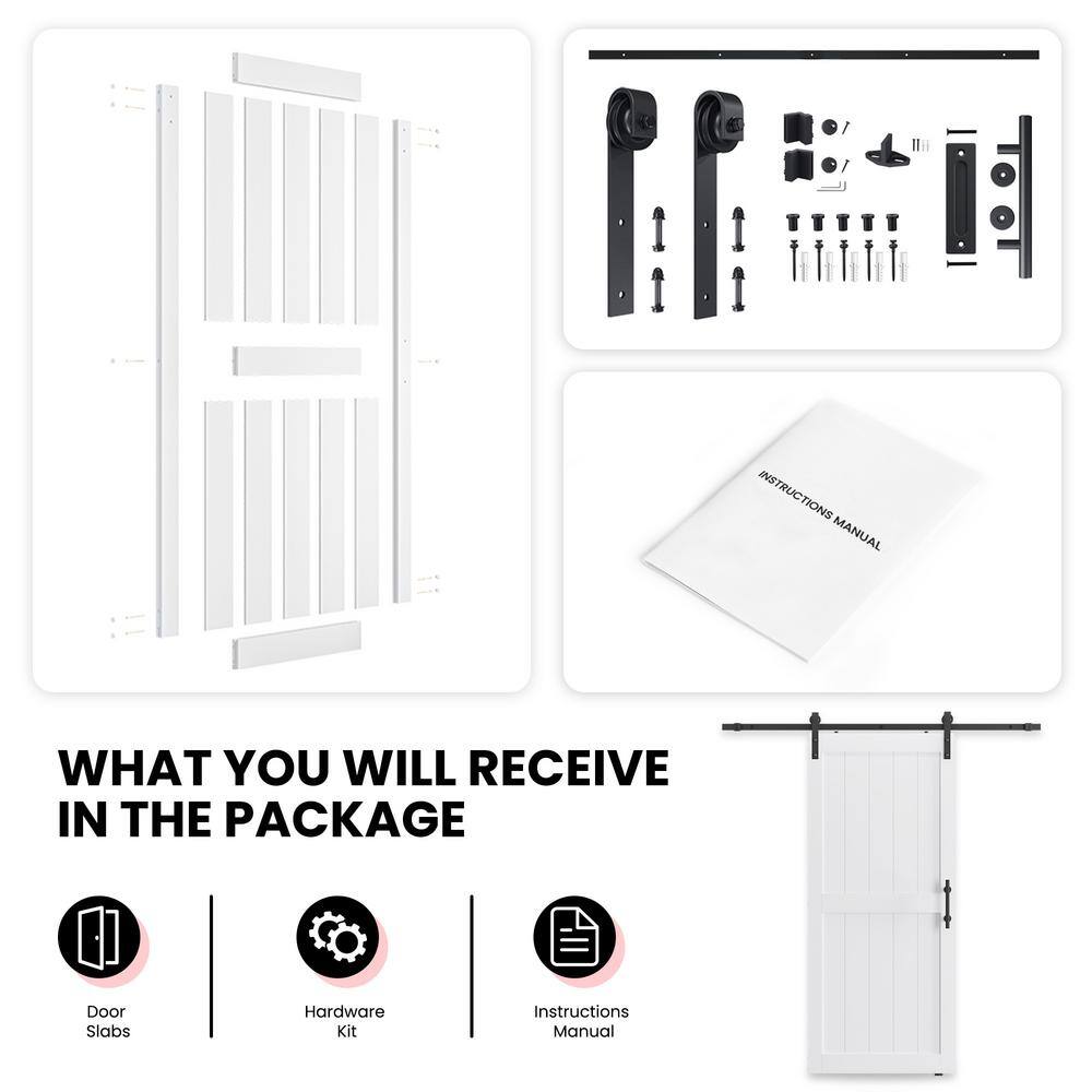 White Finished MDF Sliding Barn Door Kit with Matte Black Hardware