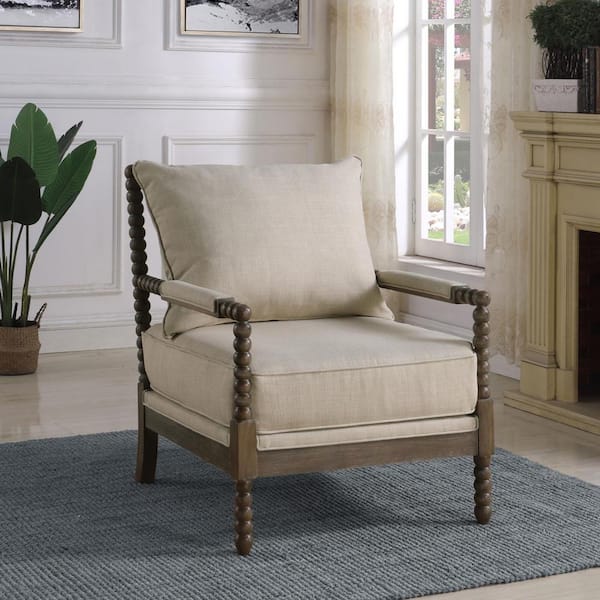 Coaster Blanchett Beige and Natural Linen-like Fabric Cushion Back Accent Chair