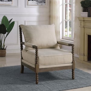 Blanchett Beige and Natural Linen-like Fabric Cushion Back Accent Chair