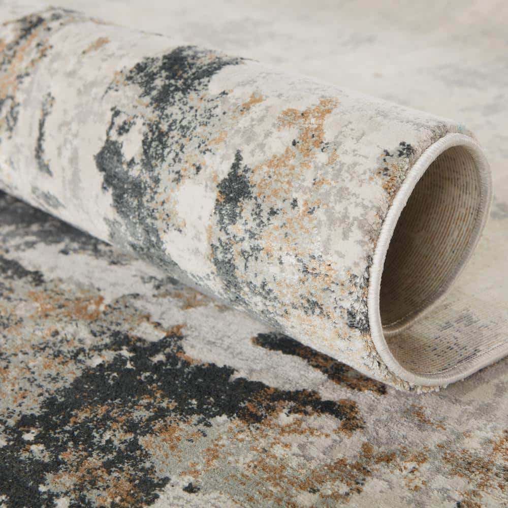 Gray and Ivory Abstract 9' x 12' Viscose Area Rug