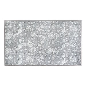 Kalini Grey 3 ft. x 5 ft. Washable Accent Floral Area Rug