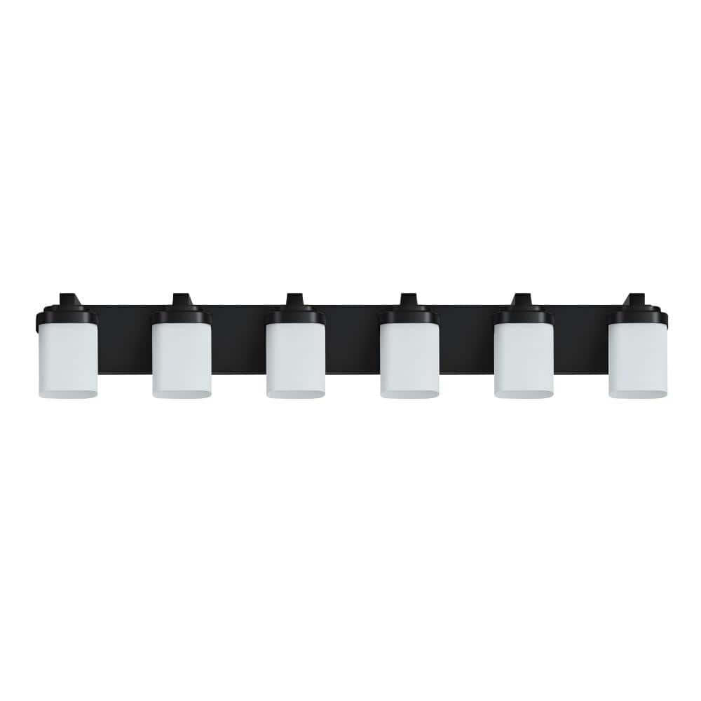 43 in. 6-Light Dimmable Matte Black Vanity Light with White Square Glass Shades,Fits E26 Bulbs,Bathroom Wall Sconces price history on PriceWatchPro