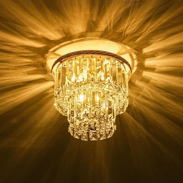 HUOKU Crystal 3-Light 9.8 in. W Antique Nickel Tiered Crystal Semi
